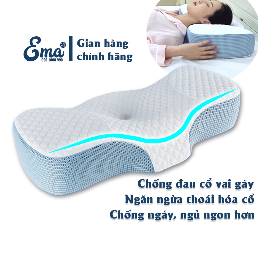 Gối cao su non người lớn công thái học EMA chống đau cổ vai ngáy, chống ngủ ngáy, hỗ trợ ngủ nhanh
