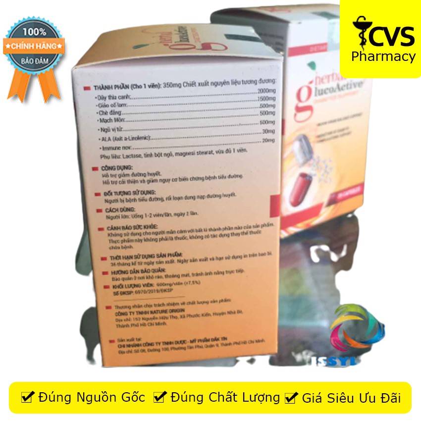 VIÊN UỐNG HERBAL GLUCOACTIVE - Thực Phẩm Hỗ Trợ Hạ Đường Huyết Ổn Định Sức Khỏe Toàn Diện - CVSPHARMACY