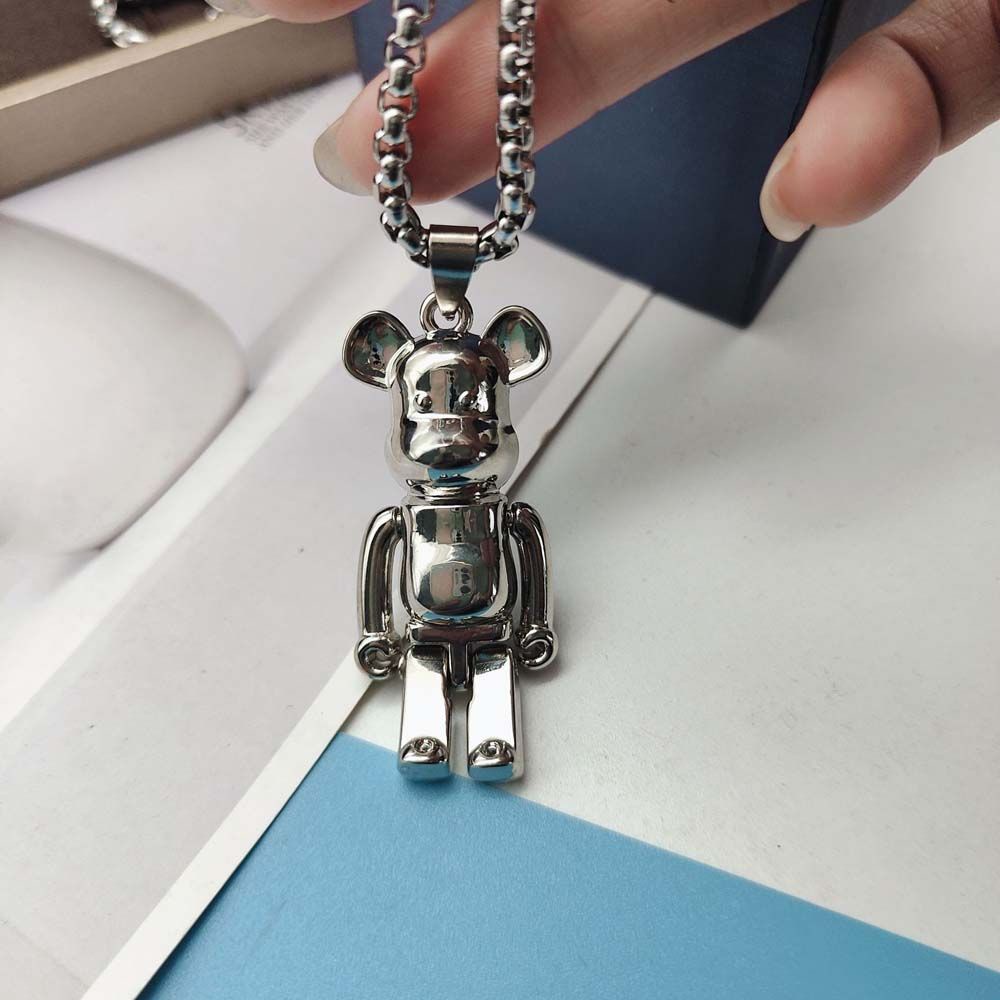 Vòng cổ chuỗi kim loại thép titan mặt hình gấu có thể cử động phong cách hip hop punk Hàn Quốc cho cặp đôi