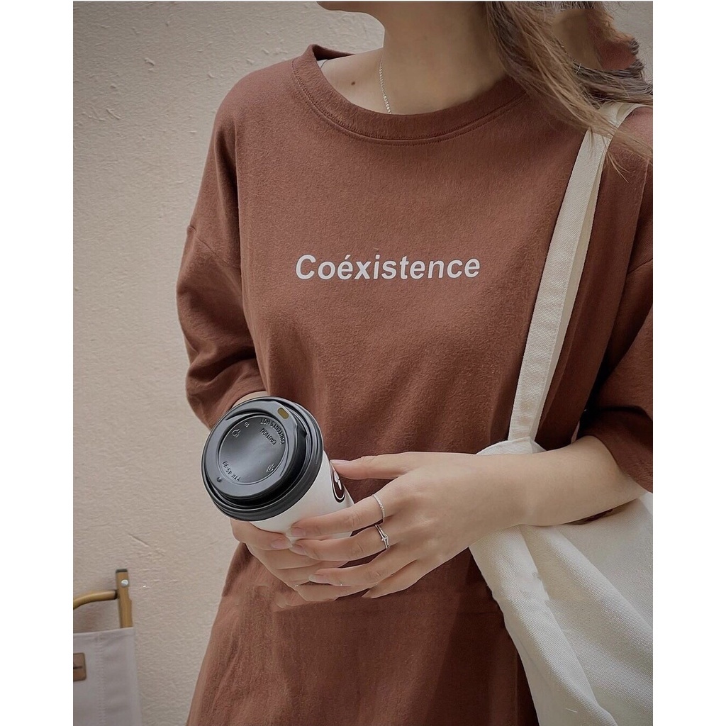 Áo thun tay lỡ form rộng Oversize, áo phông Unisex In Chữ Coéxistence 3158