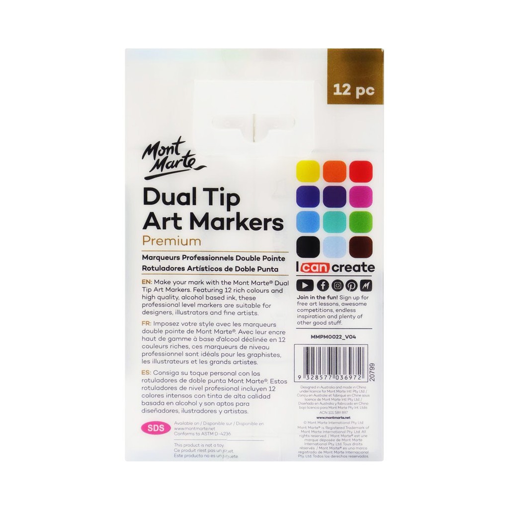 Bộ Bút Marker 12/24 Màu Mont Marte - Dual Tip Art Markers Premium - MMPM0022 / MMPM0028