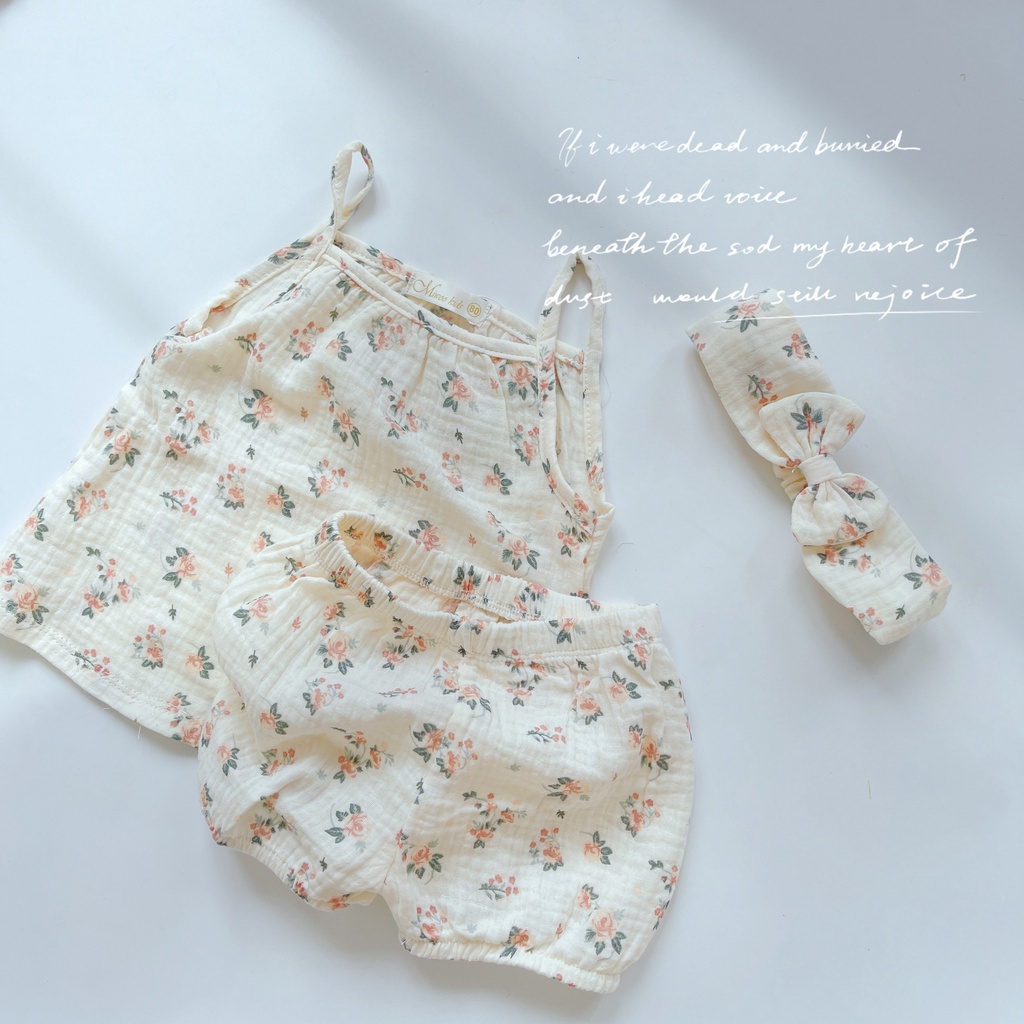 Set Bộ 2 Dây Miwoo Kid cho Bé Gái Size 8-18kg💖Đồ Bộ Bé Gái 2 Dây Chất Xô Muslin Cao Cấp Kèm Turban Họa Tiết Đáng Yêu