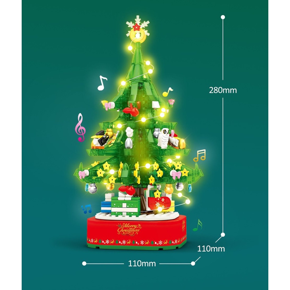 Hộp nhạc cây thông Noel lego - Đồ chơi Noel cho bé - Qùa tặng giáng sinh cho con