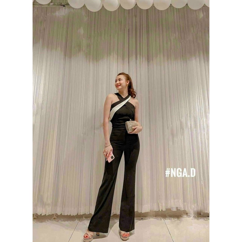 [sale 50% free ship] Jum dáng dài đi chơi tiệc siêu đẹp với thiết kế cổ yếm chéo, phong cách hỡ lưng phối quần dài xòe