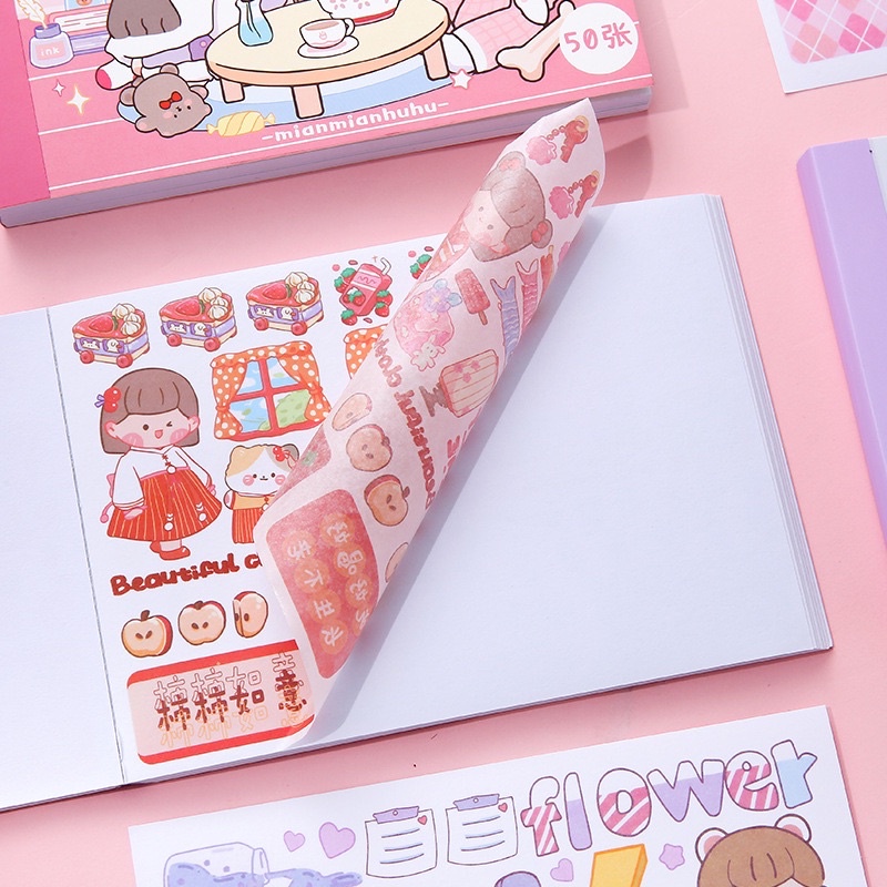 🌸Sticker 50 tờ nhãn dán trang trí chủ đề cuộc sống thường ngày hoạ tiết dễ thương🌸