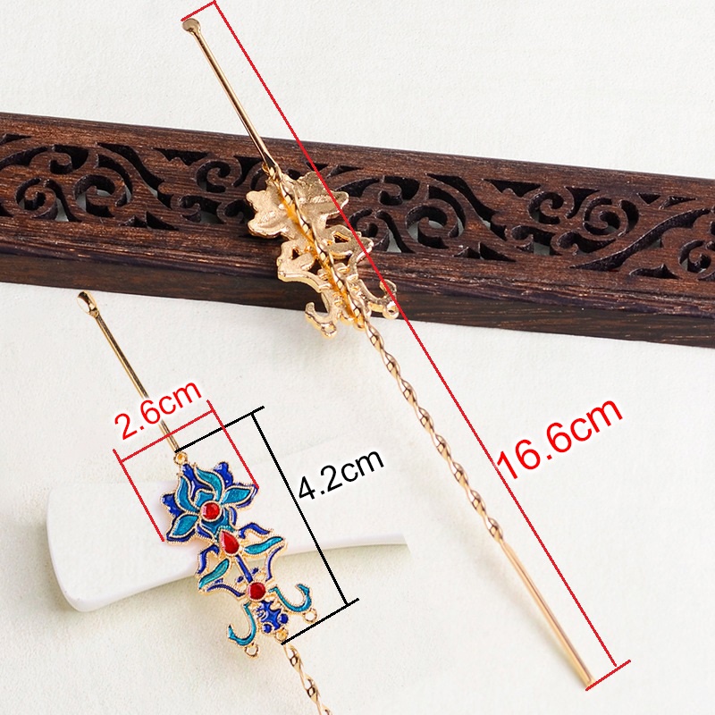 Trâm chữ thọ sơn tráng men phong cách điểm thúy 166*42*26mm nguyên liệu làm trâm, làm trang sức cổ trang