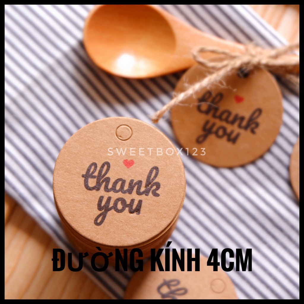 100 Tem Tag Giấy Kraft Treo THANK YOU Cám Ơn Khách Hàng Đường Kính 4cm - Thẻ Giấy Handmade Trang Trí (không kèm dây)