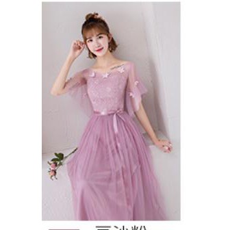 (Bỏ sỉ) (hình thật) Đầm maxi da hội công chúa hồng tím kèm dây cột eo Mã QF2911285