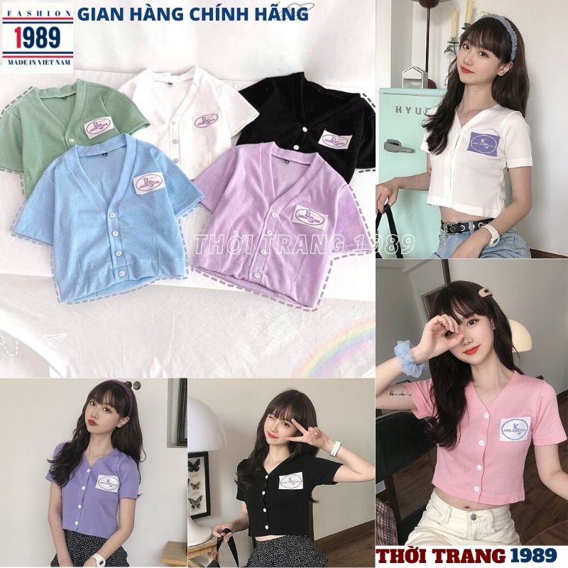 Áo thun croptop nữ tay cộc cổ v có LOGO 6 mầu chất cottong mềm mịn kiểu dáng hàn quốc -PHƯƠNG VŨ 1989 | BigBuy360 - bigbuy360.vn