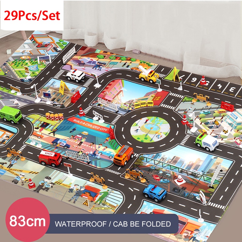 Set 29 Thảm Nhựa Đồ Chơi In Họa Tiết Hoạt Hình Giao Thông Dành Cho Các Bé