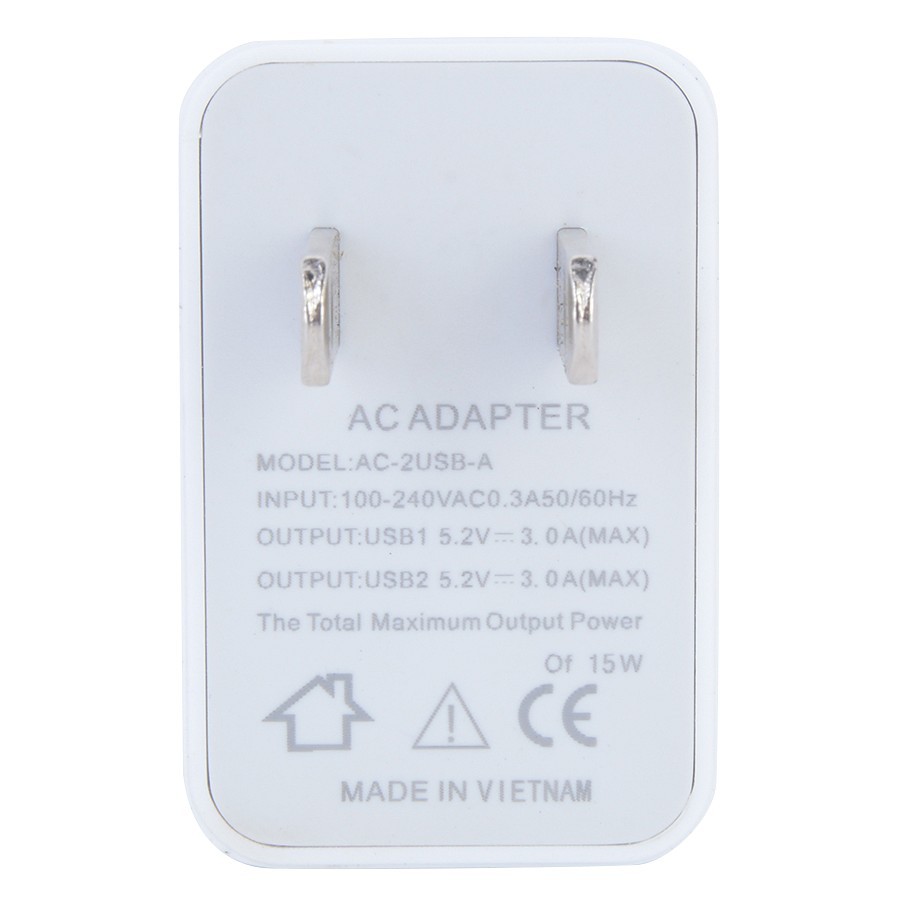 CỐC SẠC NHANH BAGI 2 ĐẦU USB THEO TIÊU CHUẨN CE CHÂU ÂU- CE-M23