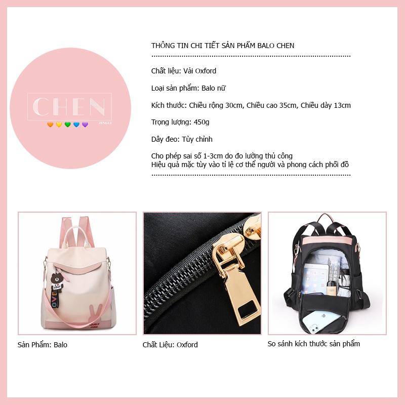 Balo nữ CHEN balo ulzzang đi học hàn quốc chất vải oxford cao cấp BL03