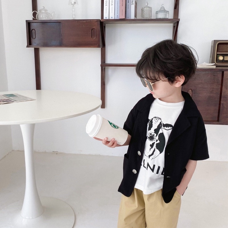Blazer Đen Ngắn Tay Hàn Quốc Cho Bé