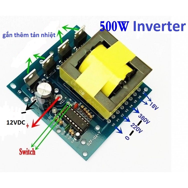 Bộ Chuyển Đổi INVERTER 12V 16V 18V -220VAC 380VAC 500W