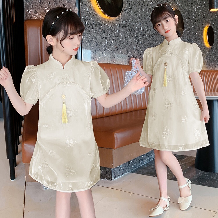 Đầm Sườn Xám Công Chúa Tay Ngắn Phong Cách Phương Tây Mẫu Mới 2022 Thời Trang Mùa Hè Cho Bé Gái