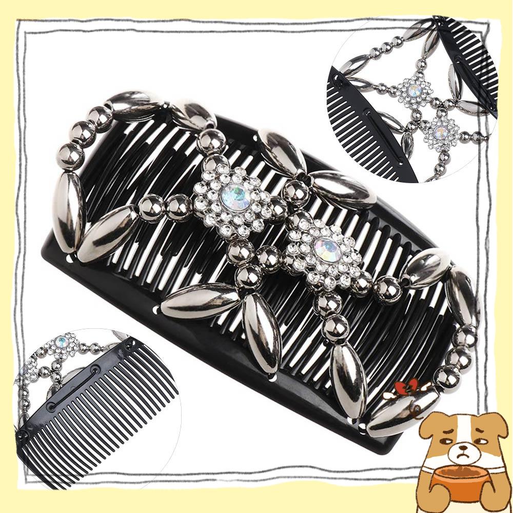 Lược Cài Tóc Hai Đầu Co Giãn Đính Hoa DIY|Kẹp Tóc Đính Hạt Tạo Kiểu Tóc Nhiều Màu Sắc