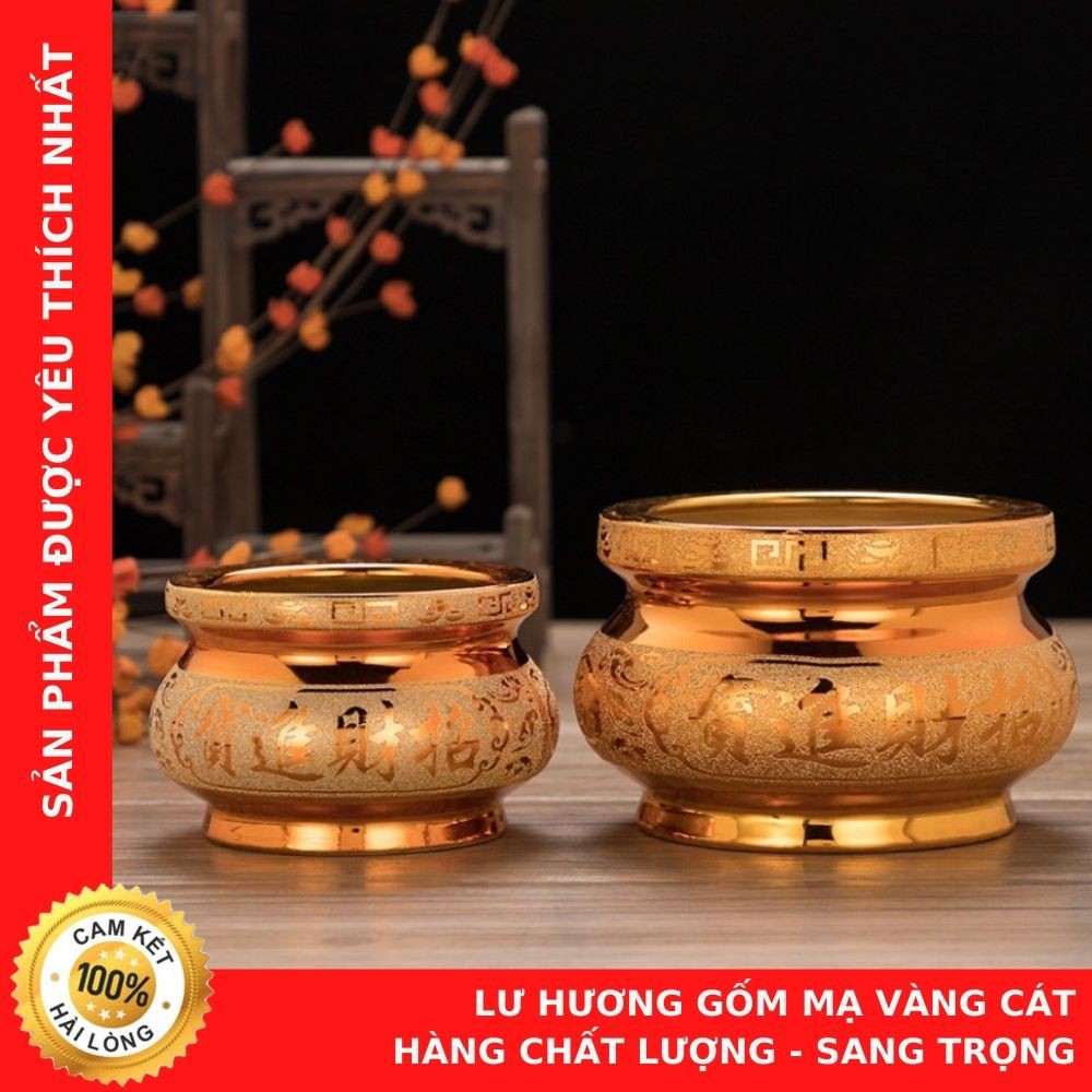 Lư Hương Gốm Mạ Vàng Cát Nổi 3D - Mẫu Sang Trọng - Chất Lượng - Cửa Hàng Chú Sa Di Hoan Hỉ