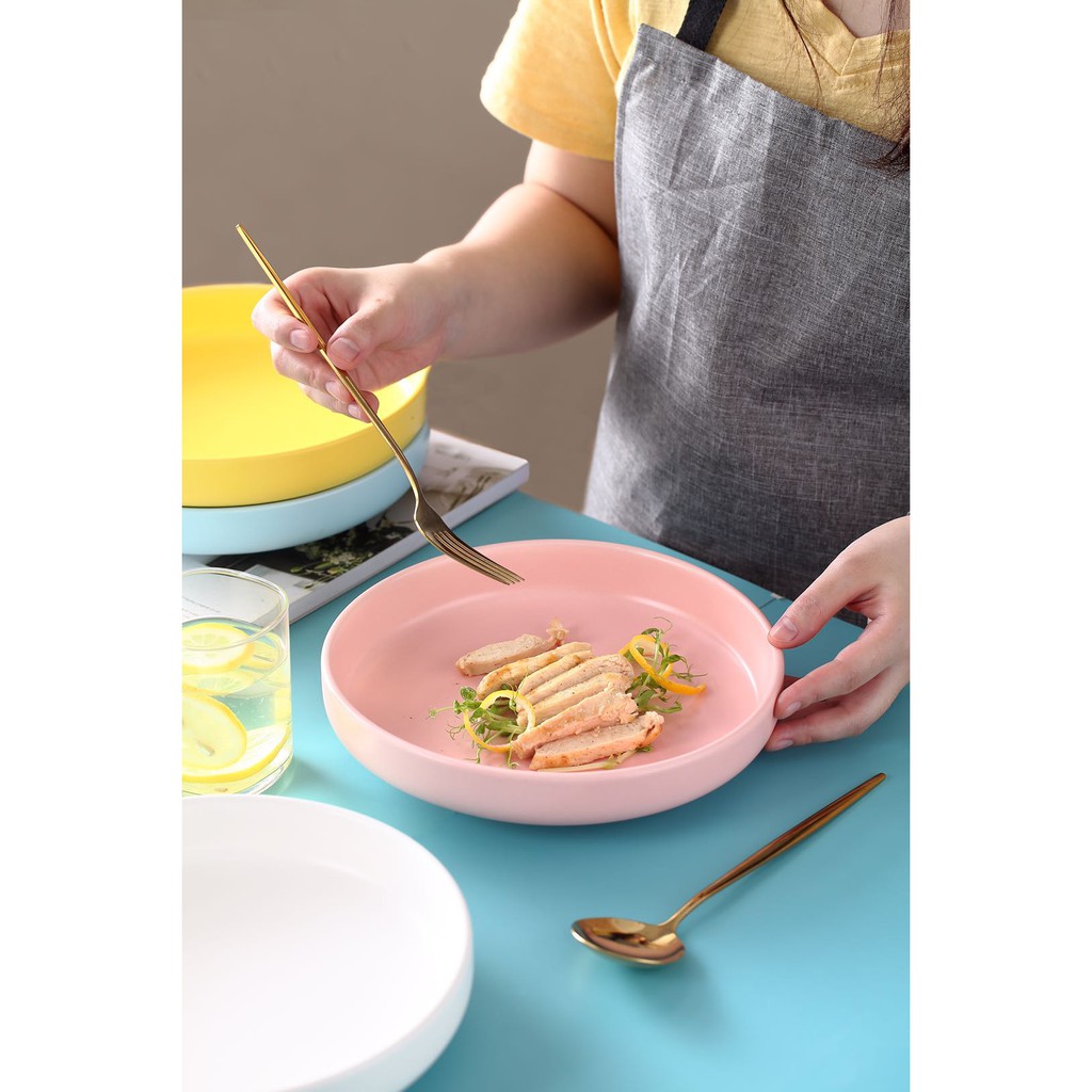 (SẴN) Đĩa sâu lòng 21cm nhiều màu pastel -  Dĩa sứ nhà hàng cao cấp phong cách Bắc Âu
