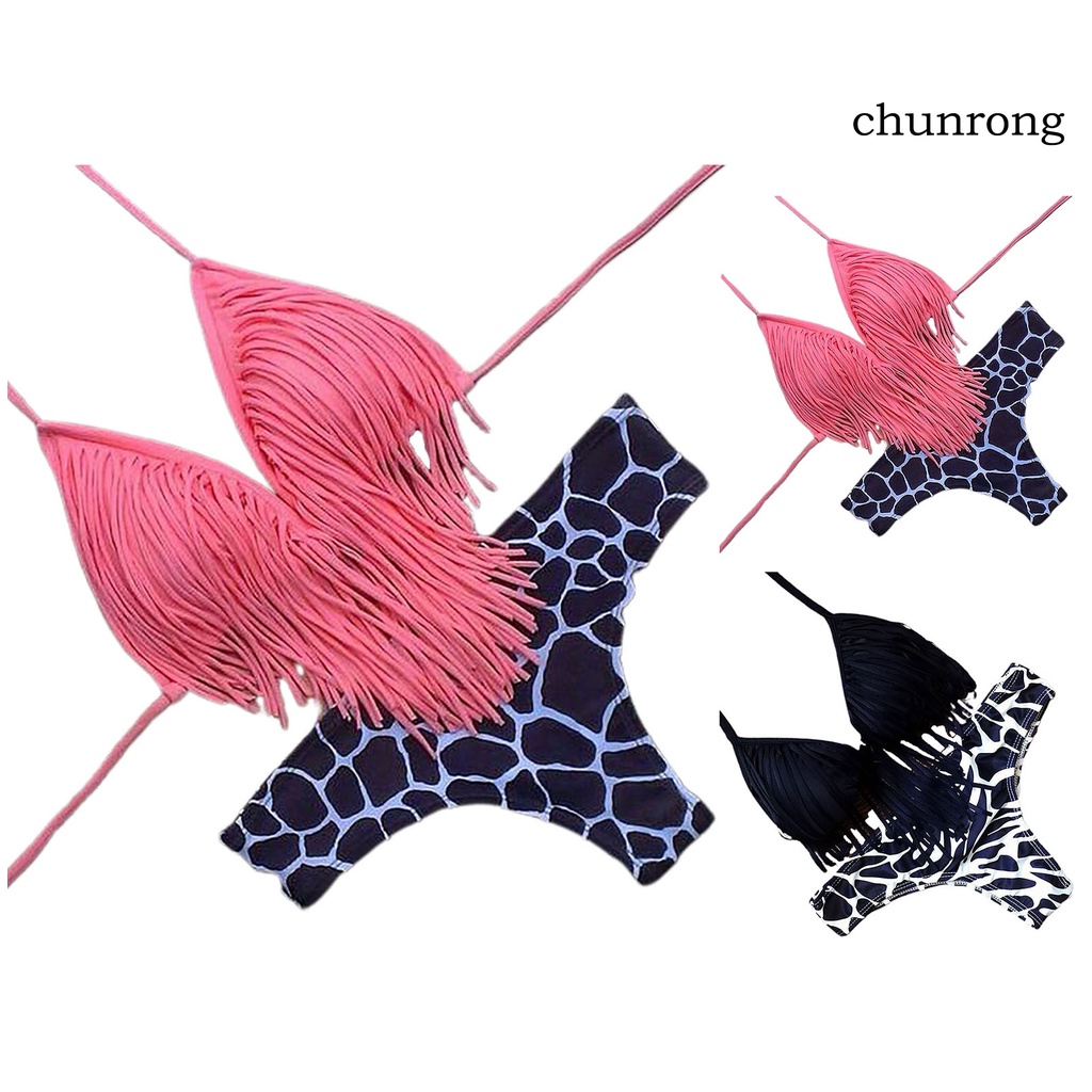 Bộ Bikini 2 Mảnh Phối Tua Rua Màu Sắc Tương Phản Thời Trang Mùa Hè