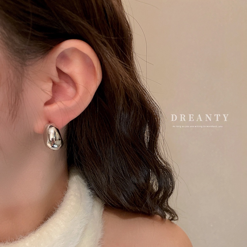 Bông Tai Mạ Bạc 925 Hình Chữ C Đính Hạt Tròn Phong Cách Hàn Quốc