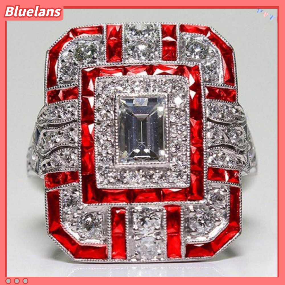 Nhẫn Đính Hôn Khảm Đá Zircon Hình Vuông Phong Cách Retro Cho Nữ