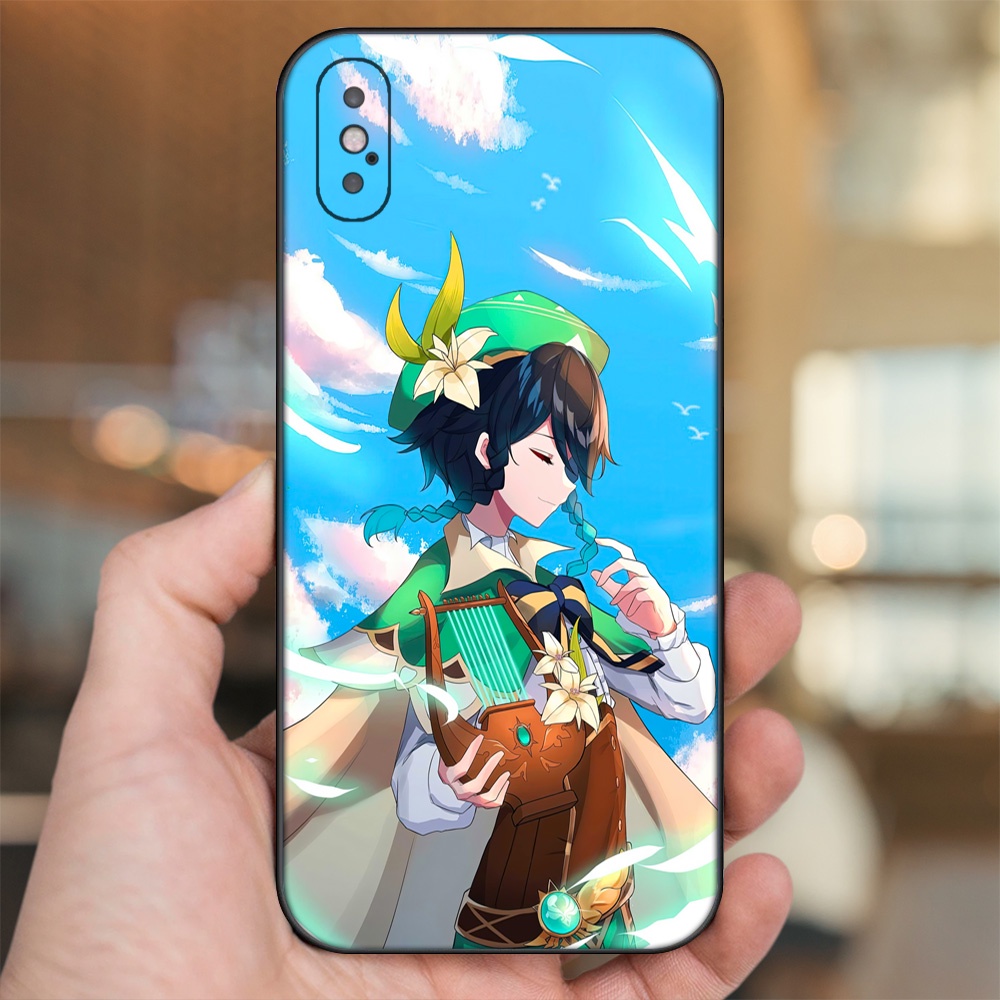 Ốp lưng iPhone X, Xs dẻo đen cạnh vuông in hình Venti Genshin Impact