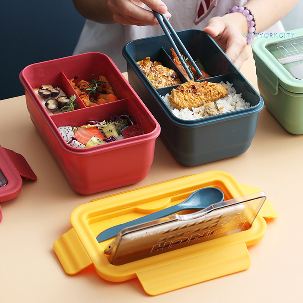 1 Bộ Hộp Đựng Cơm Trưa 3 Ngăn Dung Tích Lớn Bằng PP An Toàn Cho Gia Đình