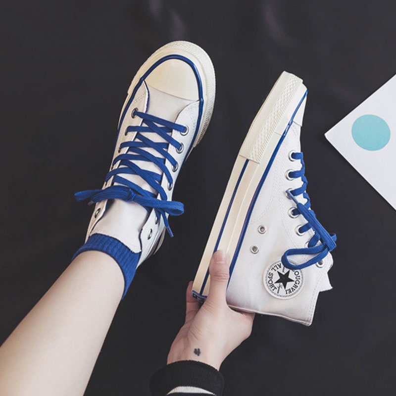 Giày thể thao RENBEN vải canvas cổ cao đế bằng màu xanh dương thời trang mùa hè 2022