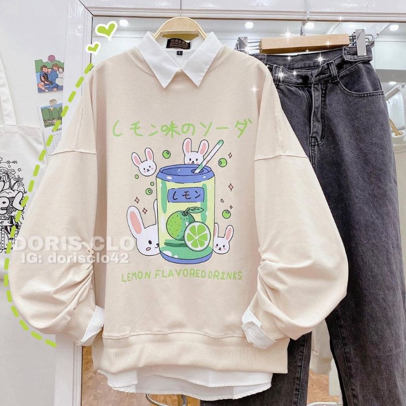 áo sweater nỉ thỏ và bình sữa