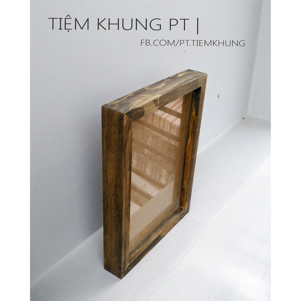 Bộ 02 Khung ảnh A5 15x21 Nâu gỗ - Khung hình gỗ thông mặt kính - Khung ảnh đẹp để bàn - Picture Frames Tiệm Khung PT