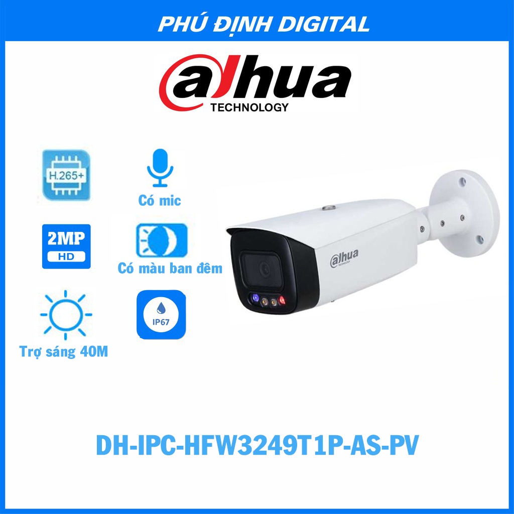 [100% CHÍNH HÃNG] Camera giám sát IP 2MP có màu ban đêm DAHUA mã DH-IPC-HFW3249T1P-AS-PV - Bảo hành 24 tháng