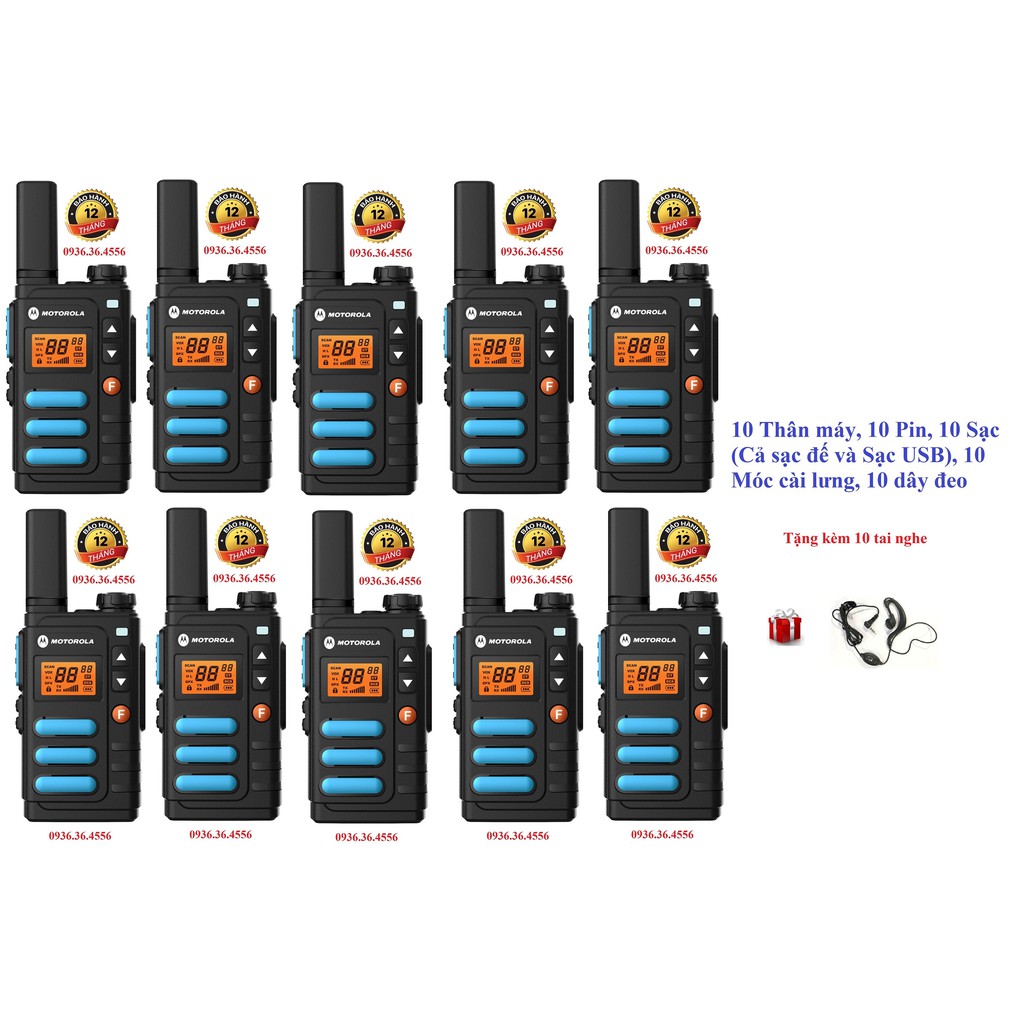Bộ 10 Bộ đàm Motorola GP8860(Siêu đẹp, bền bỉ, nhỏ gọn chắc chắn,dung lượng pin lớn&gt;18 tiếng)-Cả sạc đế và USB đi kèm