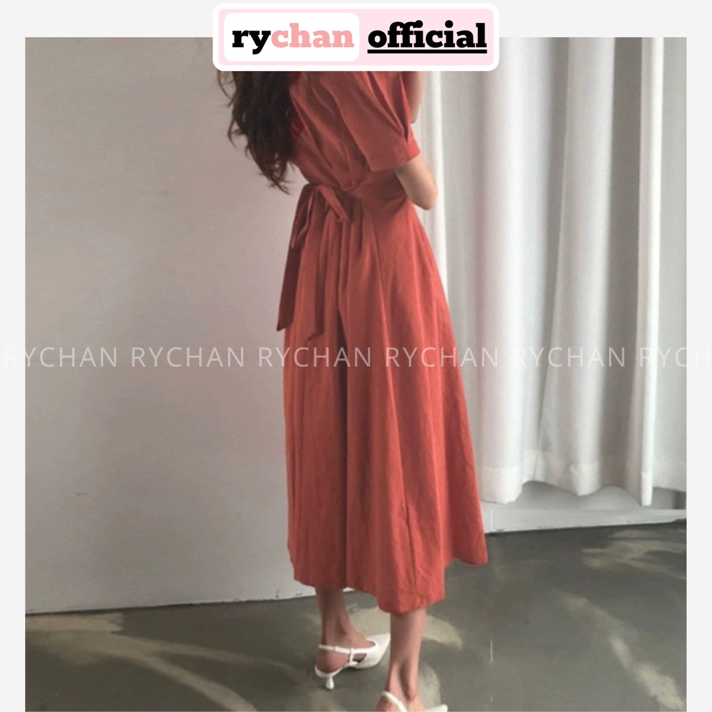 Đầm Xòe Midi Tay Phồng Cột Eo 2 Màu Đơn Giản - DX0069