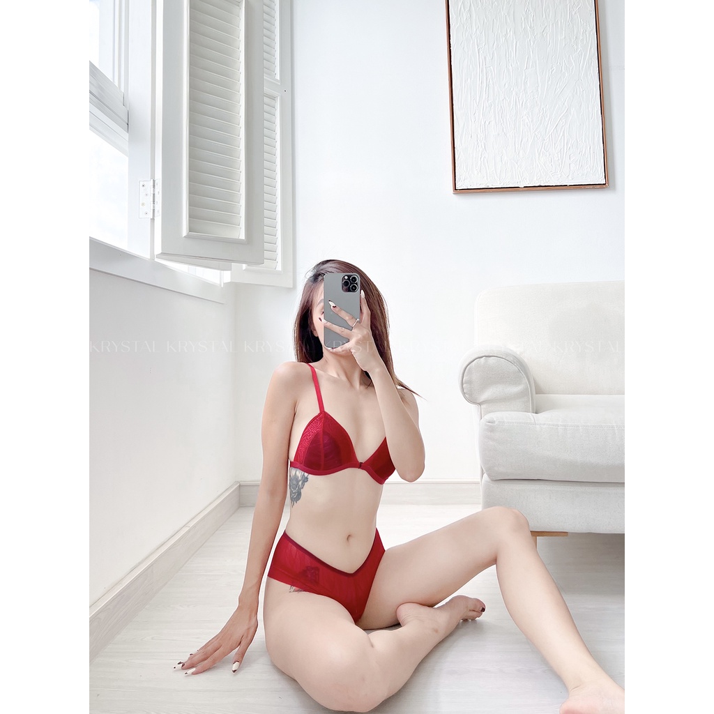 Bộ Đồ Lót Nữ Sexy Màu Đỏ Gồm Áo Có Mút Mỏng Và Quần Cơ Bản Gợi Cảm KRYSTAL A000M03-Q006F03