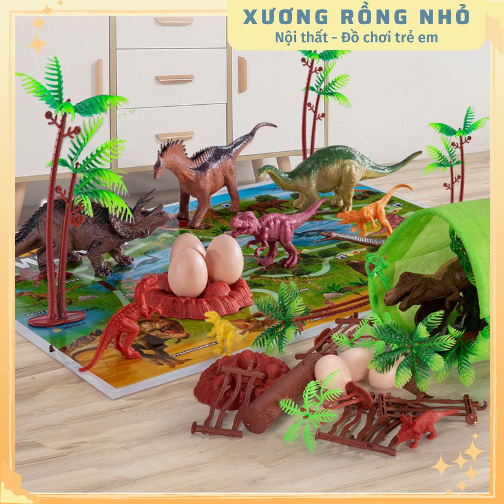 Bộ Đồ Chơi Mô hình Công Viên Khủng Long 52 Chi Tiết Cho Bé Tặng Kèm Hộp Đựng
