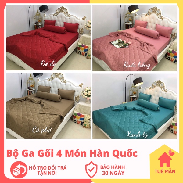 Bộ ga giường thun lạnh Hàn Quốc màu xám, màu hồng, màu đỏ Xưởng Ga Gối Tuệ Mẫn - TM182