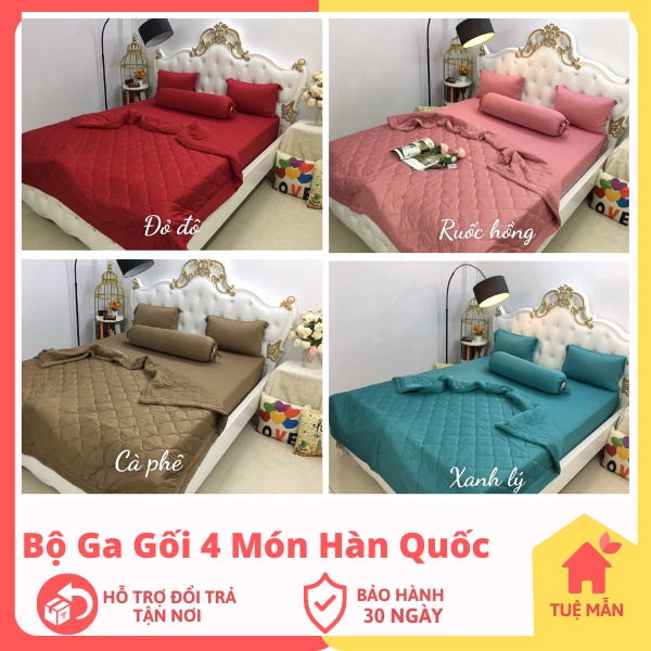 Bộ ga giường thun lạnh Hàn Quốc màu xám, màu hồng, màu đỏ Xưởng Ga Gối Tuệ Mẫn - TM182 | BigBuy360 - bigbuy360.vn