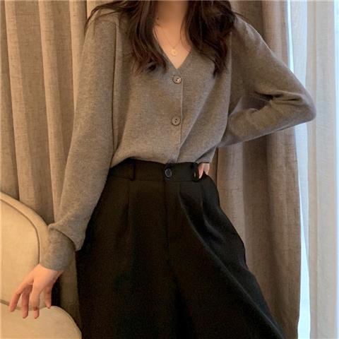 COZOK Áo khoác cardigan cổ chữ V form rộng phong cách Hàn Quốc