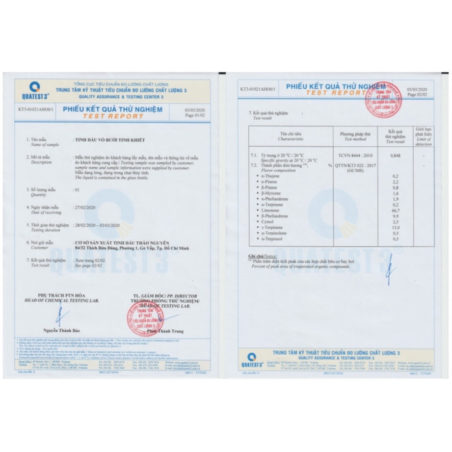 Tinh dầu vỏ bưởi nguyên chất Thảo Nguyên 100% tự nhiên