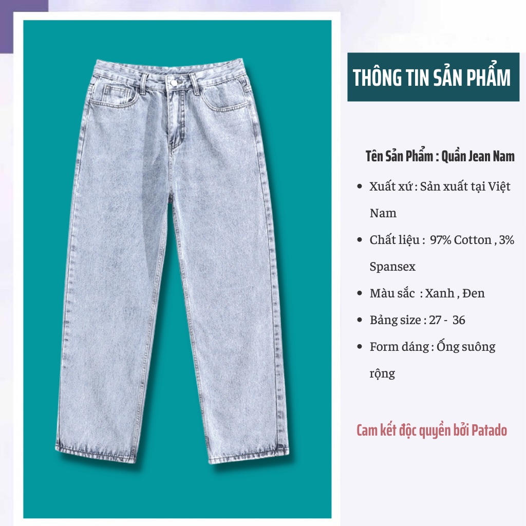 Quần baggy nam quần jean nam ống rộng suông đứng chất bò cao cấp PATADO 2024