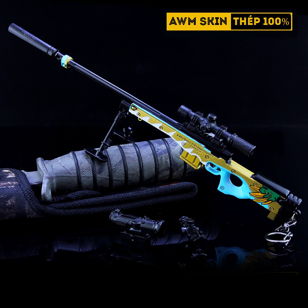 Mô Hình PUBG AWM Skin Agent Banana Tặng Kèm 3 Scope Và Kệ Trưng Bày 19cm