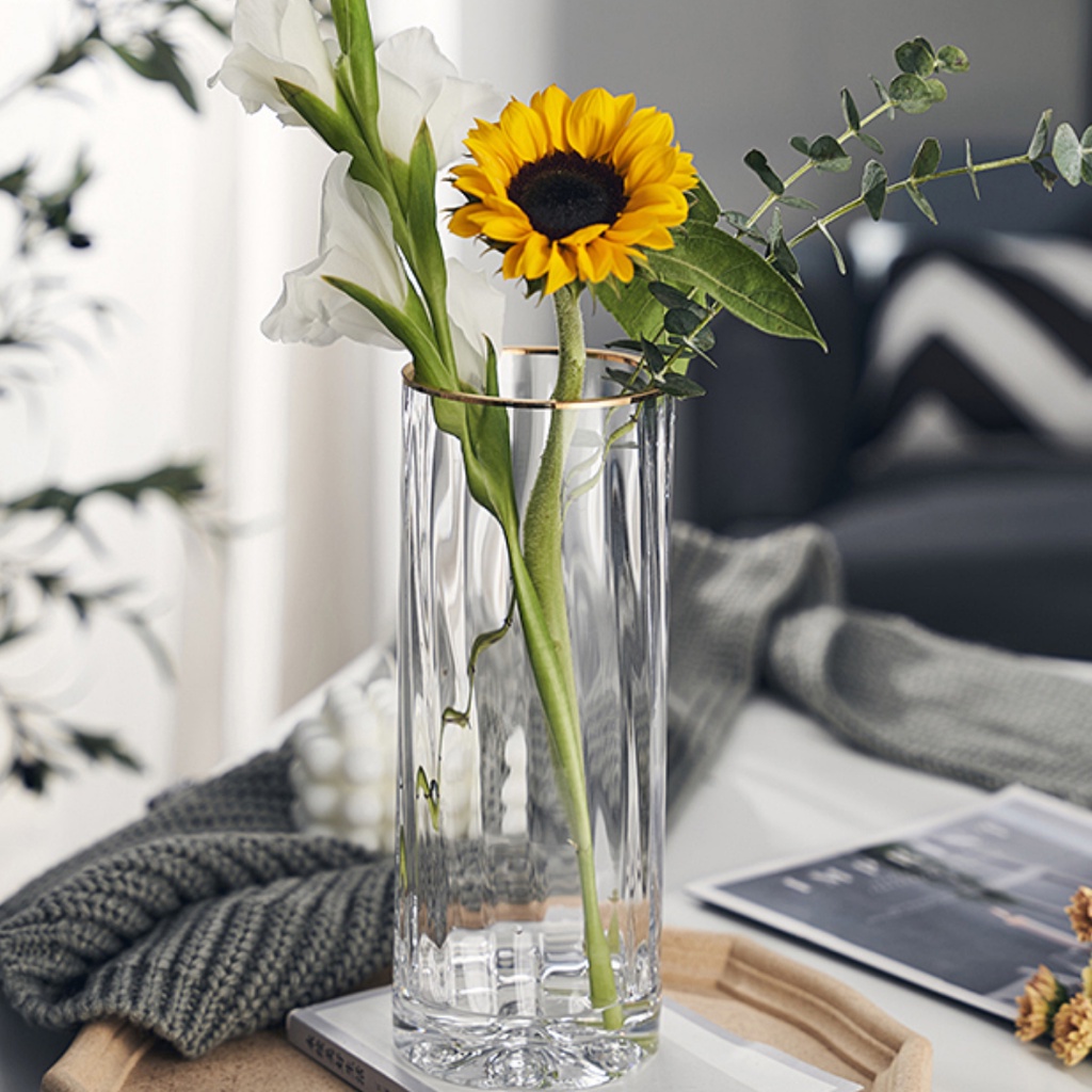 Bình Hoa Thủy Tinh Trụ Tròn, Lọ Cắm Hoa Cao Cấp Trang Trí Nhà Cửa Sang Trọng BlueBell