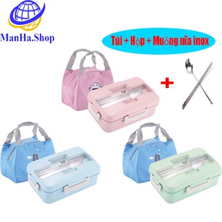 Hộp đựng cơm văn phòng, Hộp cơm trưa, Hộp đựng thức ăn, thực phẩm, Bao gồm cả túi và muỗng nĩa inox