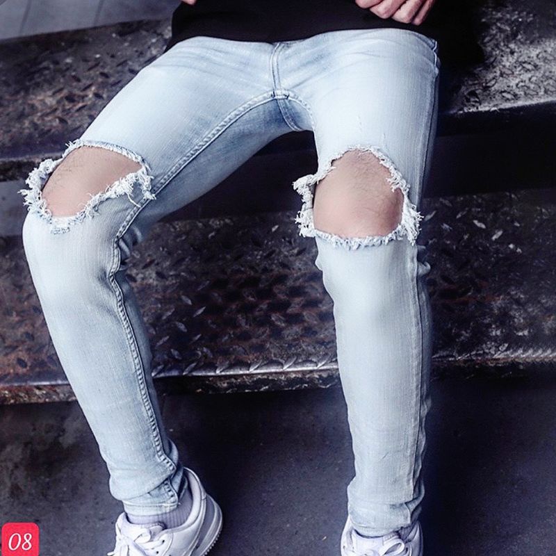 Quần jean nam màu xanh,đen rách xước co dãn 4 chiều in thêu đẹp phong cách trẻ trung TCS 91