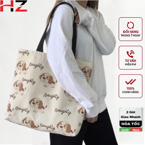 Túi Tote Vải Canvas Nữ Cỡ Lớn Giỏ Xách Thời Trang Hàn Quốc Ulzzang Có Khóa, Đeo Vai Đi Học Đi Chơi Du Lịch