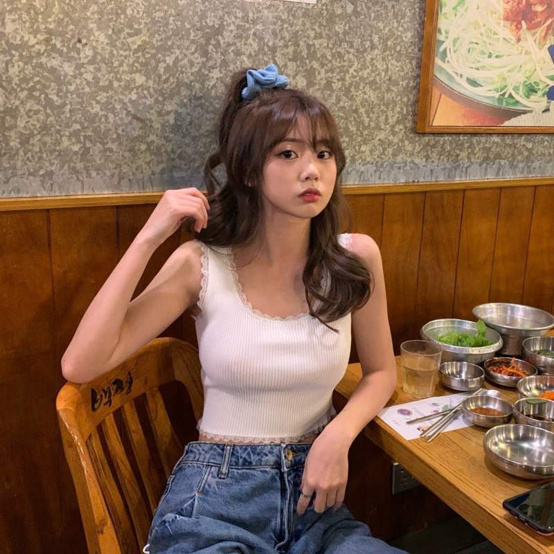 NZN Áo Croptop Hai Dây Phối Ren Xinh Xắn Thời Trang Cho Nữ