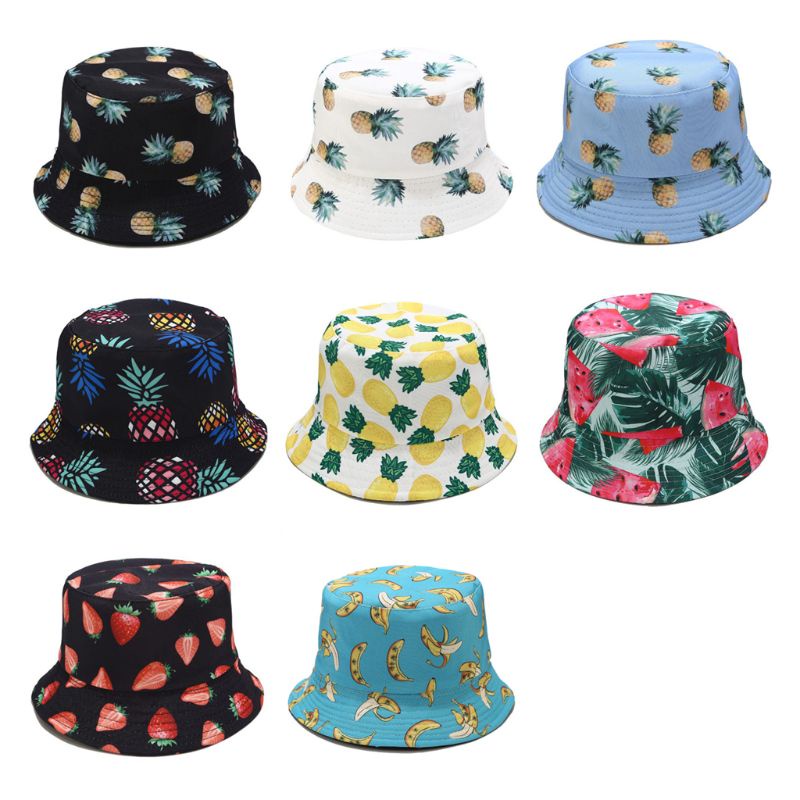 Nón Bucket Hai Mặt In Họa Tiết Trái Cây Phong Cách Bohemian Thời Trang Mùa Hè Cho Nam Và Nữ