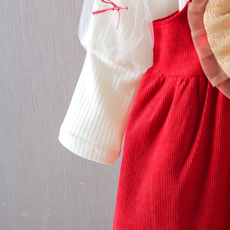 Set Đầm Hai Dây Đính Nơ Phong Cách Phương Tây Thời Trang Xuân Thu Năm Mới 2022 Cho Bé Gái