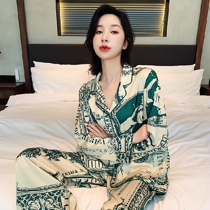 Bộ Đồ Ngủ Tay Dài Vải Lụa Satin Phong Cách Hàn Quốc Thời Trang Cho Nữ