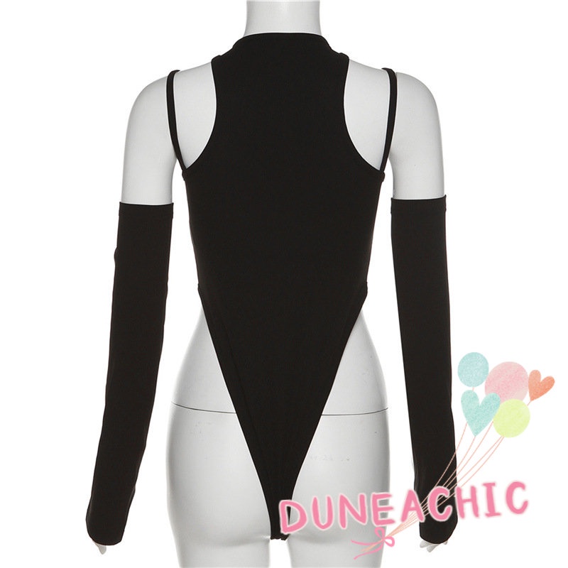 DUNEA Bộ Áo Liền Quần Ôm Dáng Có Găng Tay Và Dây Đeo Quyến Rũ Dành Cho Nữ